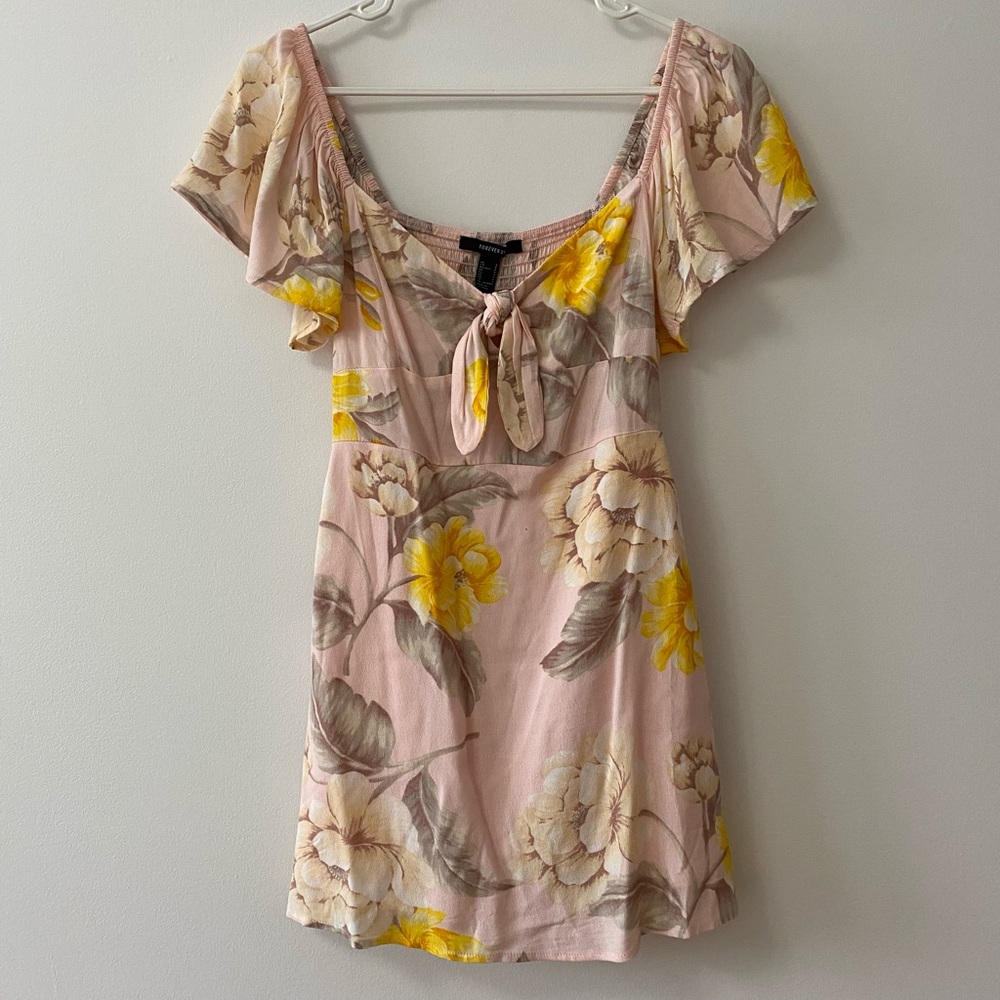FOREVER 21 TROPICAL PRINT PINK MINI DRESS